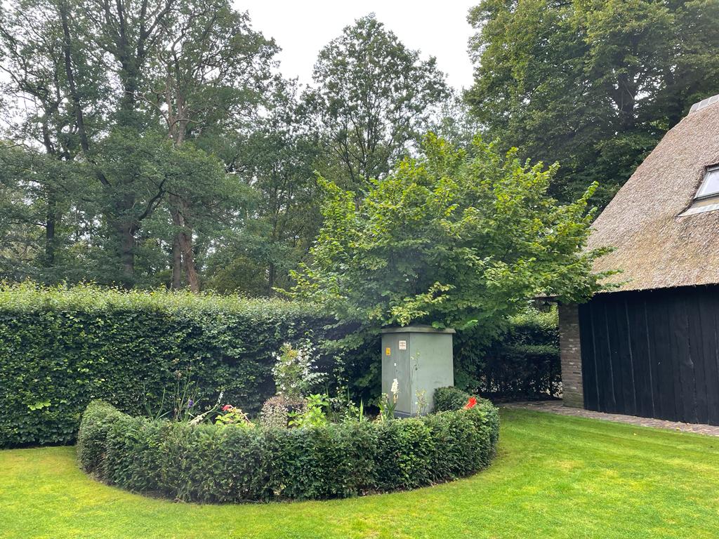 Vakantiehuis in het bos Dwingeloo zijkant gastenverblijf tuin